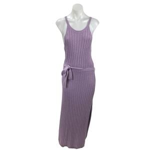 London Purple Wool Ribbed Sleeveless Side Slit Midi Tank Bodycon Sweater Dress M